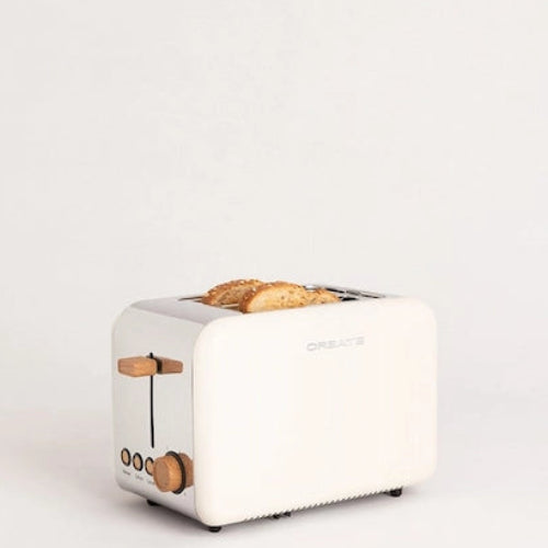 CREATE TOAST RETRO off-white toaster side view with wide bread slot