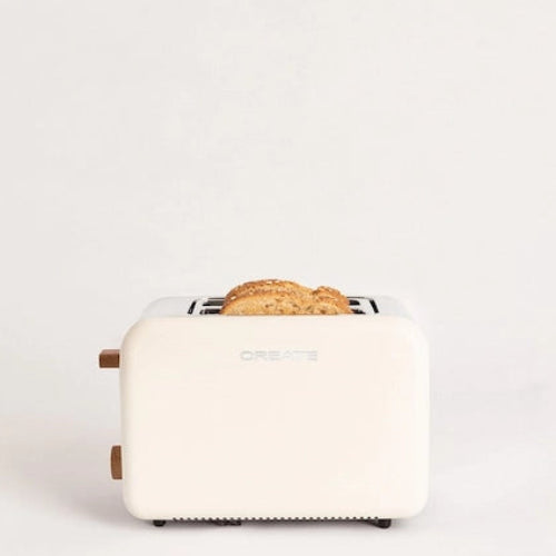 CREATE TOAST RETRO off-white wide slice toaster with bread slices on white background