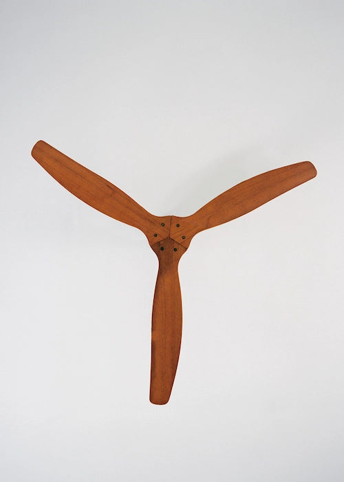 CREATE ceiling fan in Black / Dark Wood viewed from below with three dark wooden blades