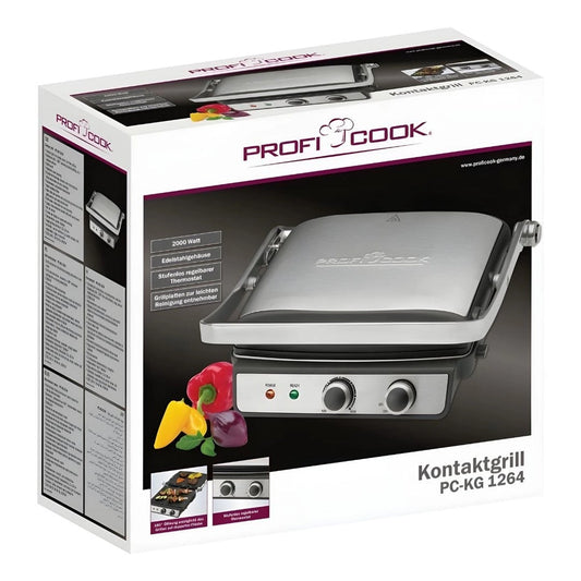 ProfiCook Kontaktgrill packaging with grill and branding on a white background