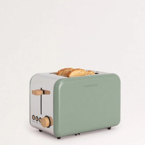 CREATE sage toaster side view with toast slices inserted