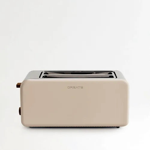 CREATE cream retro wide slot toaster front view with chrome top slots