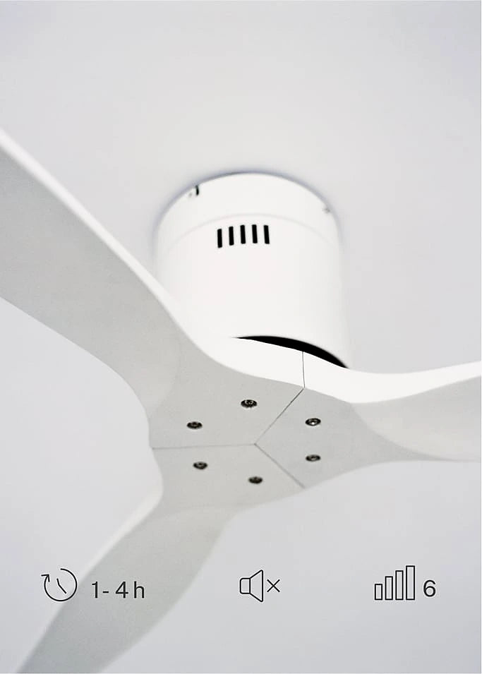CREATE WIND CALM white 3-blade ceiling fan mounted on ceiling