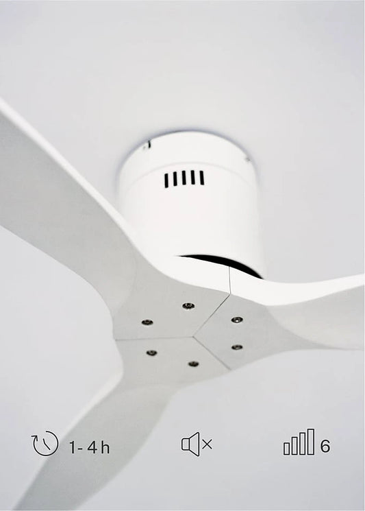 CREATE WIND CALM white 3-blade ceiling fan mounted on ceiling