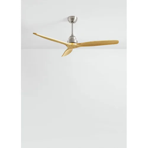 Ceiling fan with wooden blades on a white background