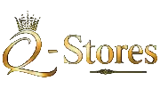 Q-Stores logo with a crown on a black background