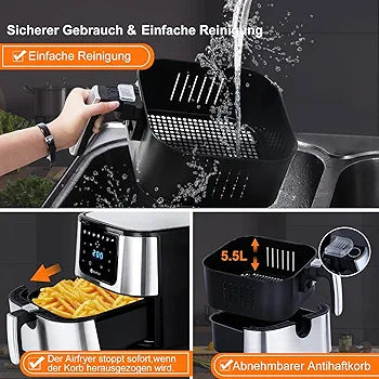 Scheffler 5.5L air fryer with removable non-stick basket for easy cleaning