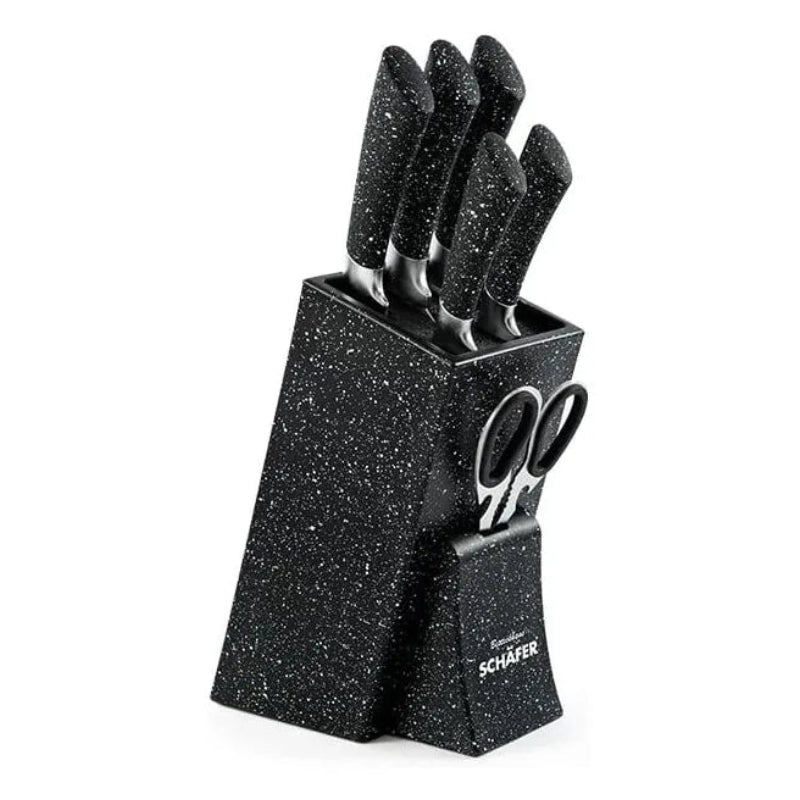 SCHÄFER black marble knife block set with kitchen knives and scissors