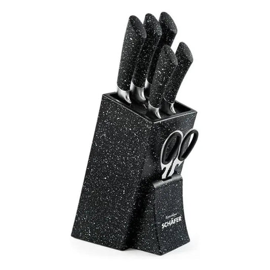 SCHÄFER black marble knife block set with kitchen knives and scissors